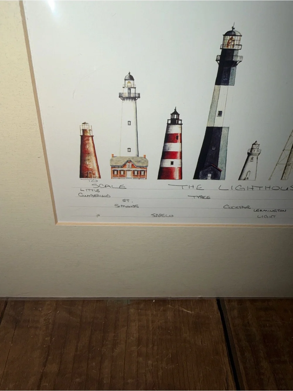 Framed Lighthouse Painting Print Cream Mat - NC SC and Georgia Lights Artwork